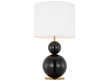 Visual Comfort Studio Suki Gloss Black White Linen Table Lamp VCSKST1221GBK1