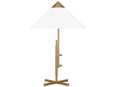 Visual Comfort Studio Franklin Burnished Brass White Linen Fabric Buffet Lamp VCSKT1281BBS1