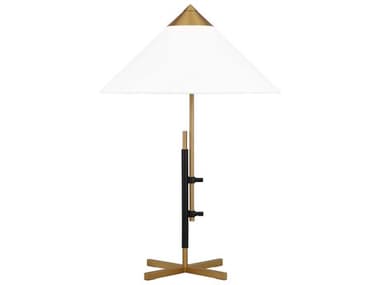 Visual Comfort Studio Franklin Burnished Brass Deep Bronze White Linen Fabric Buffet Lamp VCSKT1281BBSBNZ1