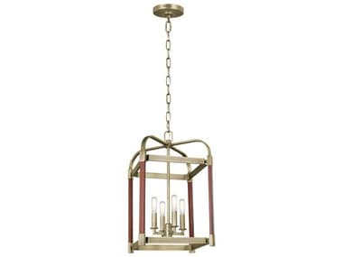 Visual Comfort Studio Hadley 12" Wide 4-Light Time Worn Brass Lantern Chandelier VCSLC1134TWB