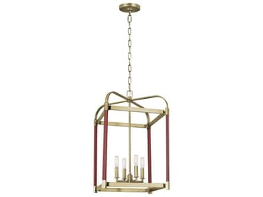 Visual Comfort Studio Hadley 15" Wide 4-Light Time Worn Brass Lantern Chandelier VCSLC1144TWB