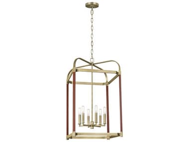 Visual Comfort Studio Hadley 6-Light Time Worn Brass Lantern Chandelier VCSLC1156TWB