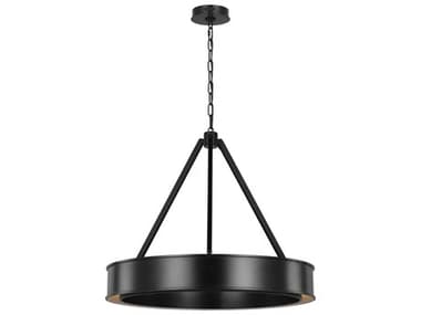 Visual Comfort Studio Leonard 1-Light Aged Iron Black Round Pendant VCSLC1211AIL1