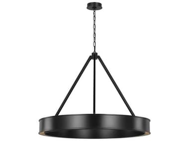 Visual Comfort Studio Leonard 1-Light Aged Iron Black Round Pendant VCSLC1221AIL1