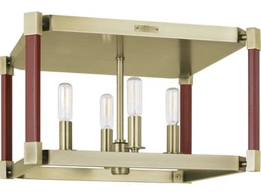 Visual Comfort Studio Hadley 14" 4-Light Time Worn Brass Flush Mount VCSLF1034TWB