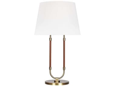 Visual Comfort Studio Katie Time Worn Brass White Linen Fabric Buffet Lamp VCSLT1021TWB1