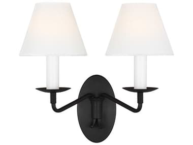 Visual Comfort Studio Sullivan 13" Tall 2-Light Aged Iron Black Wall Sconce VCSLW1102AI