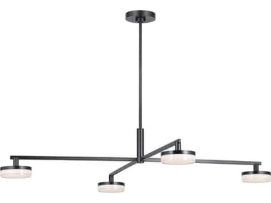 Visual Comfort Studio Khan 4-Light Aged Iron Black Linear Chandelier VCSSLC1084AI
