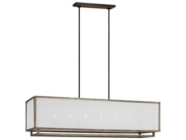 Visual Comfort Studio Brockway 57" 6-Light Weathered Oak Wood Island Pendant VCSTFC1086WDO