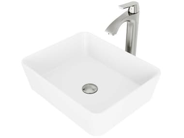 Vigo Marigold Matte White 18" Rectangular Vessel Bathroom Sink with Brushed Nickel 1-Lever Linus Faucet and Drain VIVGT1012