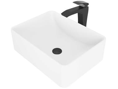 Vigo Amaryllis Matte White 20'' Rectangular Vessel Bathroom Sink with Matte Black 1-Lever Blackstonian Faucet and Drain VIVGT1025