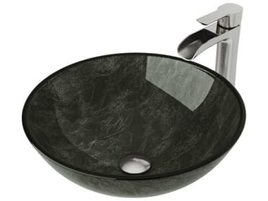 Vigo Onyx Gray 17'' Round Vessel Bathroom Sink with Brushed Nickel 1-Lever Niko Faucet and Drain VIVGT1058