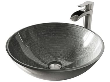 Vigo Simply Silver 17'' Round Vessel Bathroom Sink with Brushed Nickel 1-Lever Niko Faucet and Drain VIVGT1061