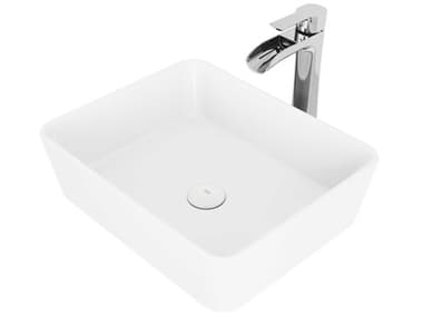 Vigo Marigold Matte White 18" Rectangular Vessel Bathroom Sink with Chrome 1-Lever Niko Faucet and Matte White Drain VIVGT1085MW