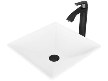 Vigo Hibiscus Matte White 16'' Square Vessel Bathroom Sink with Matte Black 1-Lever Linus Faucet and Drain VIVGT1148