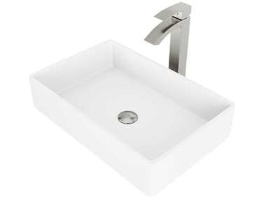 Vigo Magnolia Matte White 21" Rectangular Vessel Bathroom Sink with Brushed Nickel 1-Lever Duris Faucet and Drain VIVGT1230