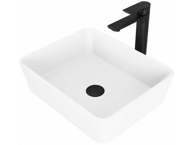 Vigo Marigold Matte White 18" Rectangular Vessel Bathroom Sink with Matte Black 1-Lever Norfolk Faucet and Drain VIVGT1275