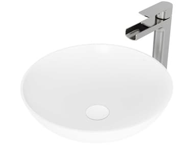 Vigo Lotus Matte White 16" Round Vessel Bathroom Sink with Brushed Nickel 1-Handle Amada Faucet and Pop-Up Drain VIVGT1408