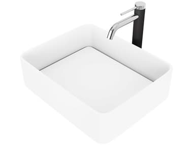 Vigo Jasmine Matte White 18" Rectangular Vessel Bathroom Sink with Chrome 1-Lever Lexington Faucet and Drain VIVGT1423