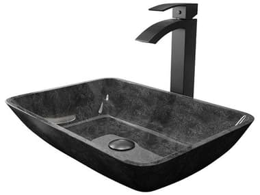 Vigo Onyx Gray 18'' Rectangular Vessel Bathroom Sink Set with Matte Black Duris 1-Lever Faucet and Drain VIVGT1701
