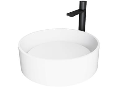 Vigo Anvil Matte White 16" Round Vessel Bathroom Sink with Matte Black Gotham Faucet VIVGT2010