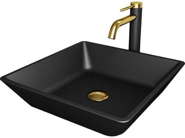 Vigo Roma Matte Shell 18'' Rectangular Vessel Bathroom Sink with Matte Gold / Matte Black Lexington Faucet VIVGT2016
