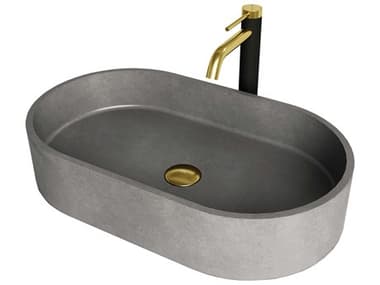 Vigo Concreto Stone Oval Vessel Bathroom Sink with Lexington Faucet and Pop-Up Drain VIVGT2027