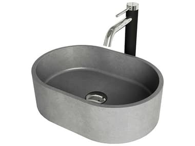 Vigo Concreto Stone Oval Vessel Bathroom Sink with Lexington Faucet and Pop-Up Drain VIVGT2028