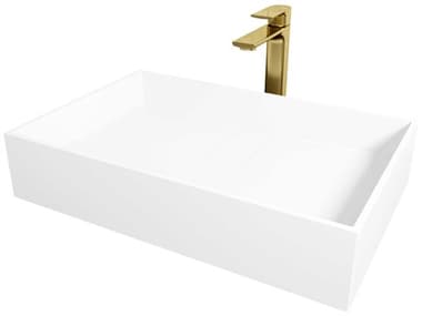 Vigo Bryant Matte Stone Composite Rectangular Vessel Bathroom Sink with Norfolk Faucet and Drain VIVGT2042