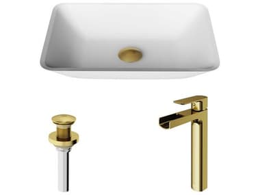 Vigo Sottlie Glass Rectangular Vessel Bathroom Sink with Amada Faucet and Pop-up Drain in Matte Gold VIVGT2071