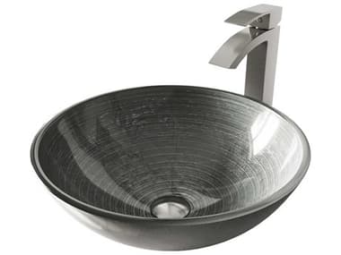 Vigo Simply Silver 17'' Round Vessel Bathroom Sink with Brushed Nickel 1-Lever Duris Faucet and Drain VIVGT603
