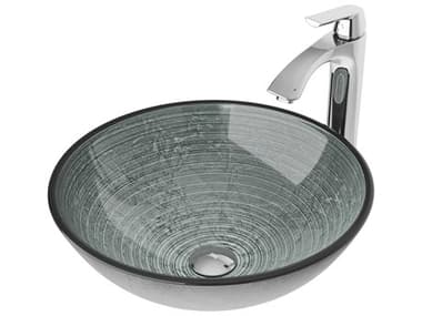 Vigo Simply Silver 17'' Round Vessel Bathroom Sink with Chrome 1-Lever Linus Faucet and Drain VIVGT839