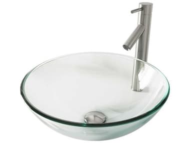 Vigo Crystalline Iridescent 17'' Round Vessel Bathroom Sink with Brushed Nickel 1-Lever Dior Faucet and Drain VIVGT889