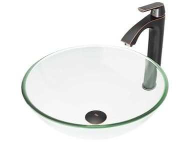 Vigo Crystalline Iridescent 17'' Round Vessel Bathroom Sink with Antique Rubbed Bronze 1-Lever Linus Faucet and Drain VIVGT894