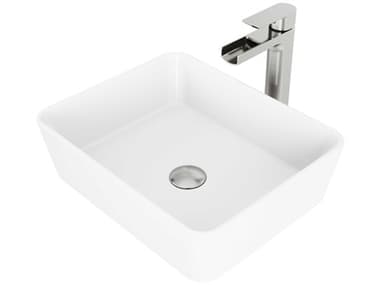 Vigo Marigold Matte White 18'' Rectangular Vessel Bathroom Sink with Brushed Nickel 1-Lever Amada Faucet and Drain VIVGT940