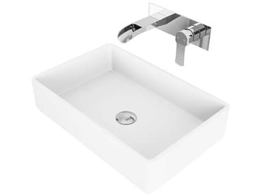 Vigo Magnolia Matte White 21'' Rectangular Vessel Bathroom Sink with Chrome Single-Lever Cornelius Wall-Mount Faucet and Drain VIVGT963