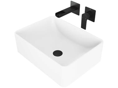 Vigo Amaryllis Matte White 20'' Rectangular Vessel Bathroom Sink with Matte Black 2-Handle Atticus Wall-Mount Faucet and Drain VIVGT983