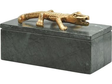 Worlds Away Green Marble Box With Brass Alligator Handle WAALLIE