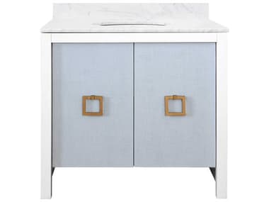 Worlds Away Lacquered Light Blue Linen / Matte White Lacquer 36'' Vanity WAAPRILLB