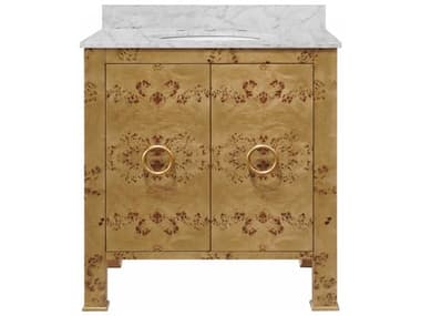 Worlds Away White Carrara Marble / Natural Burl Wood Vanity WABLANCHEBW