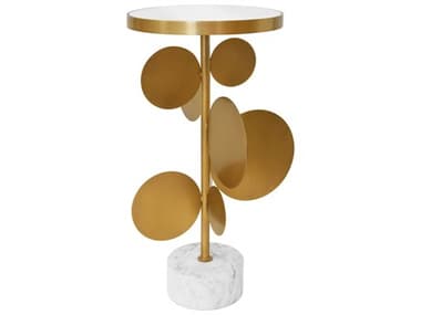 Worlds Away 14" Marble Antique Brass End Table WACASSIUS