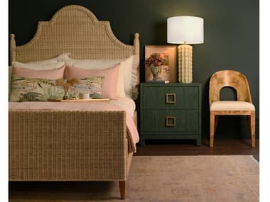 Worlds Away Wood Rattan Bedroom Set WACHAMBERLAINQUEENBEDSET