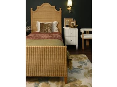 Worlds Away Wood Rattan Bedroom Set WACHAMBERLAINTWINBEDSET