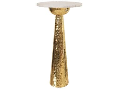 Worlds Away 12" Round Marble Brass White End Table WACYNTHIA