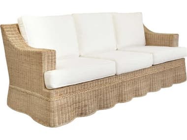 Worlds Away Lawson Style 85" Ivory Linen Natural Rattan White Fabric Upholstered Sofa WADAPHNE