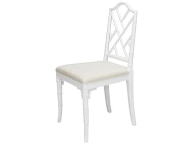 Worlds Away Bamboo Wood White Fabric Upholstered Side Dining Chair WAFAIRFIELDWH
