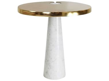 Worlds Away 20" Oval Marble Brass White End Table WAFONTAINE