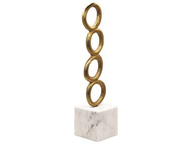 Worlds Away Stacked Circle Textured Brass White Marble Sculpture WAOMAR