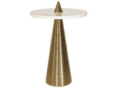 Worlds Away Conical Coiled 16" Round Marble Brass White End Table WAPASHA