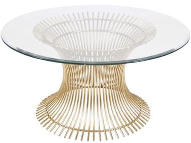 Worlds Away 36" Round Glass Gold Leaf Coffee Table WAPOWELLCF36